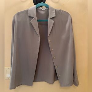 Oak + Fort silky blue grey button up blouse